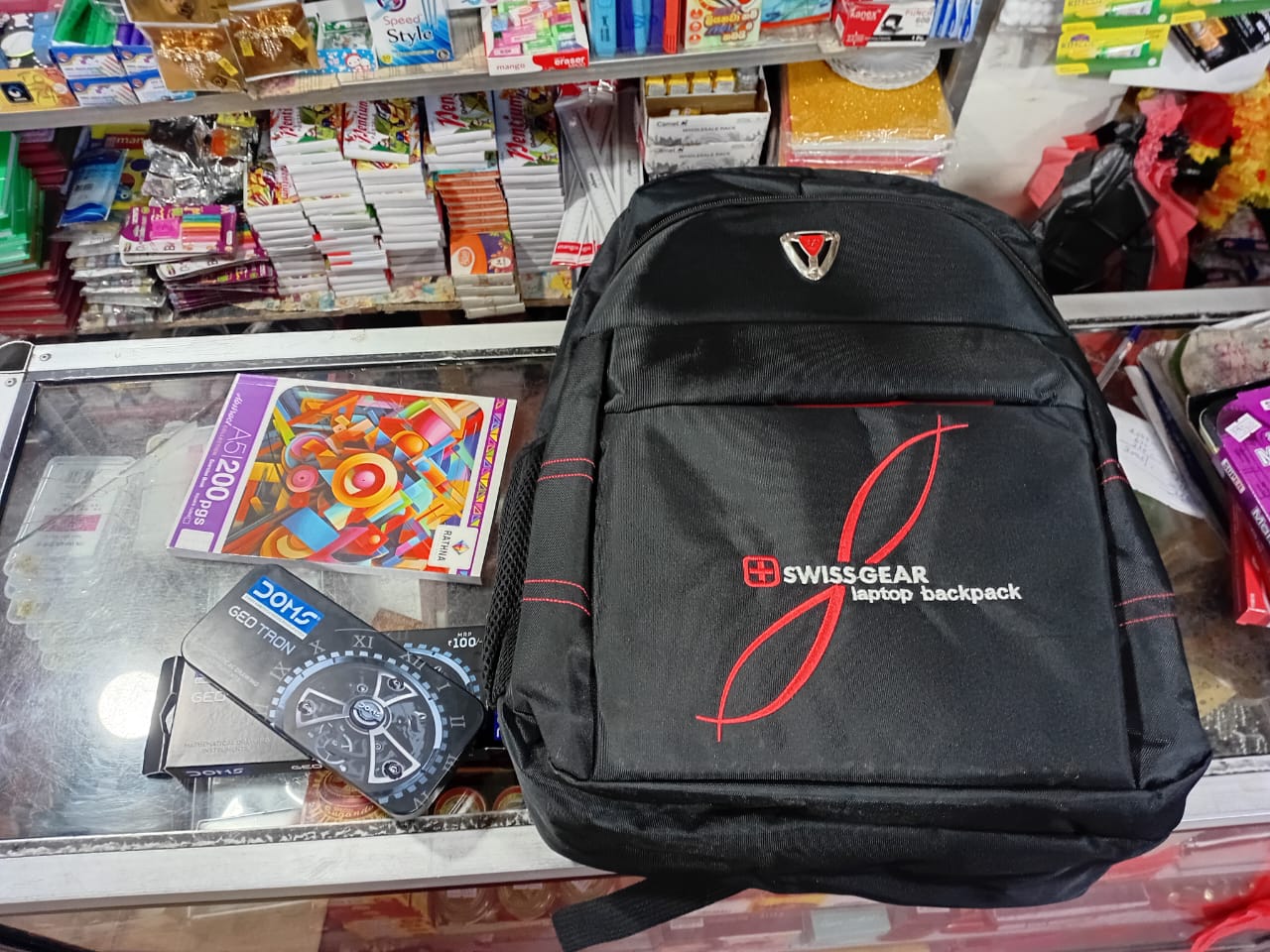 Backpacks and learning materials ready for distribution